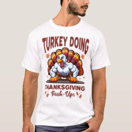 Lustigt Turkiet Push UPS Thanksgiving Workout T Shirt