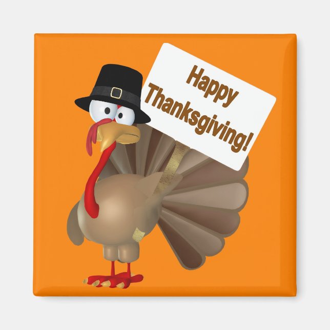 Lustigt Turkiet som säger " Happy thanksgiving!" Magnet (Framsidan)