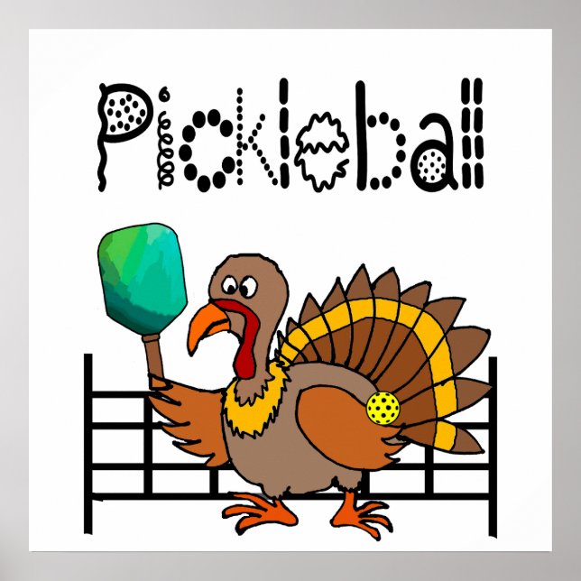 Lustigt Turkiet spelar Pickleball-Thanksgiving Poster (Framsidan)
