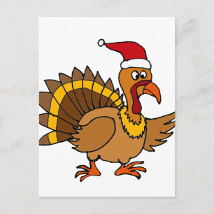 Lustigt Turkiet Wearing Red Santa Hat jul Art Helg Vykort