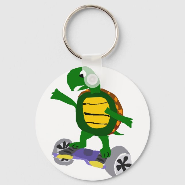 Lustigt Turtle på Hoverboard Original Art Nyckelring (Framsida)