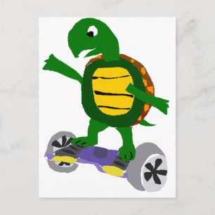 Lustigt Turtle på Hoverboard Original Art Vykort