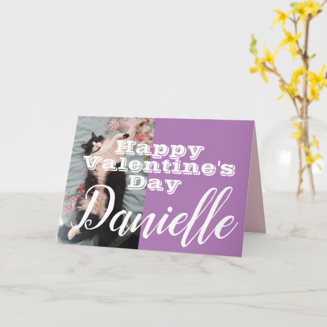 Lustigt Tuxedo Cat Glad Valentine Day Namn-kort Kort (Gul blomma)