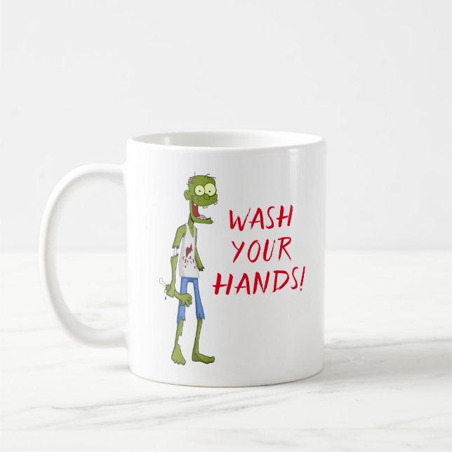 Lustigt Tvätta Händer Zombie Kaffemugg (Vänster)