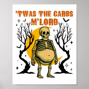 Lustigt Twas Carbs M'lord Skeleton Retro Spooky Poster