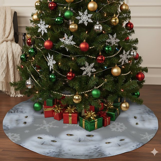 Lustigt Uggla jag vill ha julfamiljen Snowy Ugglor Julgransmatta Borstad Polyester (Snowy Owls Tree Skirt Cover Photo)