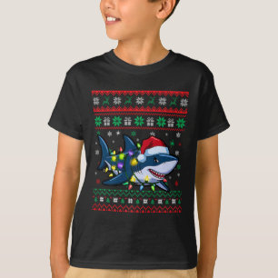 Lustigt, Ugly jul Shark Santa Hat Ljus Julafton T Shirt