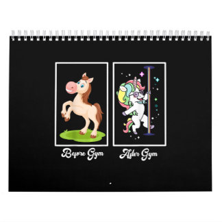 Lustigt Unicorn Illustration before After Gym Kalender
