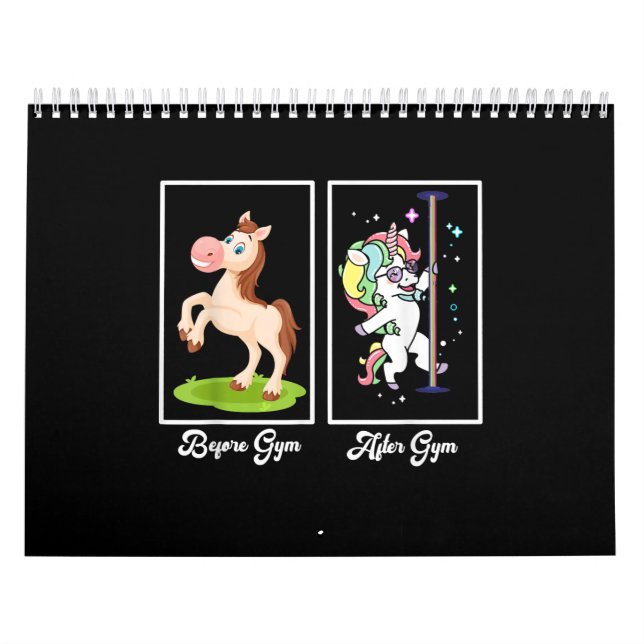 Lustigt Unicorn Illustration before After Gym Kalender (Omslag)