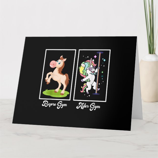 Lustigt Unicorn Illustration before After Gym Kort (Framsida)
