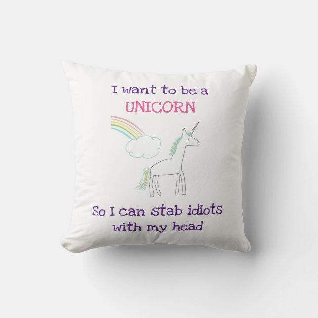 Lustigt Unicorn Illustration med Say Kudde (Framsida)