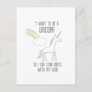 Lustigt Unicorn Illustration med Say Vykort