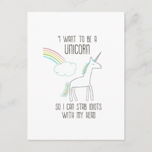 Lustigt Unicorn Illustration med Say Vykort (Framsida)