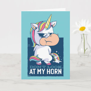 Lustigt Unicorn, titta inte på min horn Kort