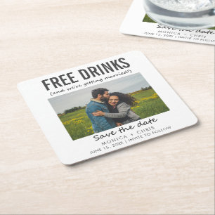 Lustigt unikt foto Bröllop spara datum Underlägg Papper Kvadrat