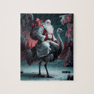 Lustigt unikt tomten och Ostrich-julen Snö Pussel