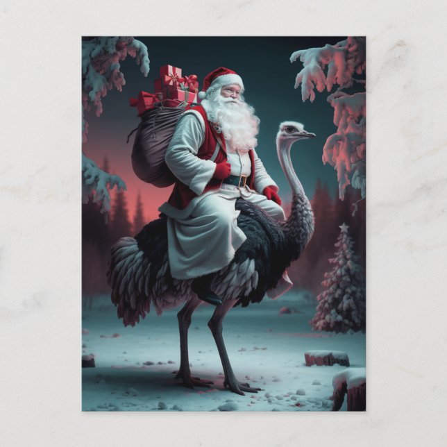 Lustigt unikt tomten och Ostrich-julen Snö Vykort (Framsida)