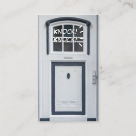 Lustigt uppmärksamhetsöppnare för vit dörr visitkort