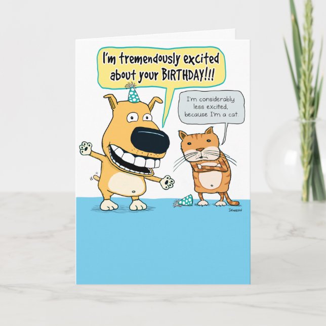 Lustigt Utmärkt Hund och Bored Cat Birthday Card Kort (Framsida)