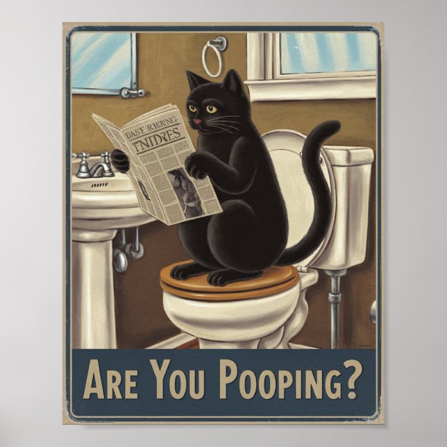 Lustigt väggkonst - är du här? Kat på Toilet (Framsidan)