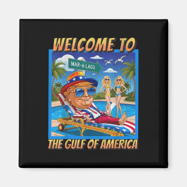 Lustigt välkomnande till Amerika Bukt 9 februari Magnet (Framsidan)