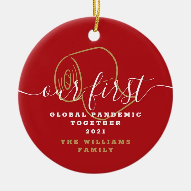 Lustigt vår första globala pandemikonferens Covid  Julgransprydnad Keramik (Framsidan)