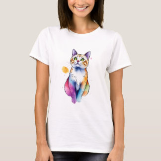 Lustigt vattenfärgsformat kattformat för dam t shirt