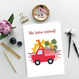 Lustigt Vi har flyttat hund på spåret med säcksäck Meddelande