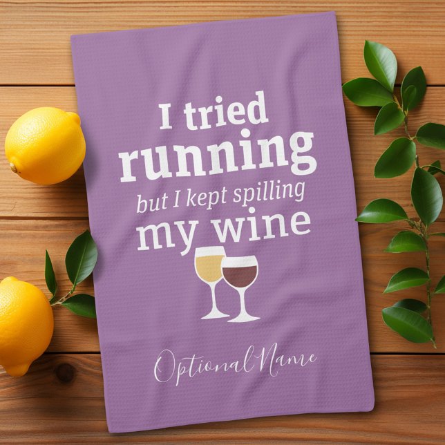 Lustigt Vin-citatet - jag försökte köra - fortsatt Kökshandduk (Funny yoga and wine drinking kitchen towel - you can personalize with name for a gift)