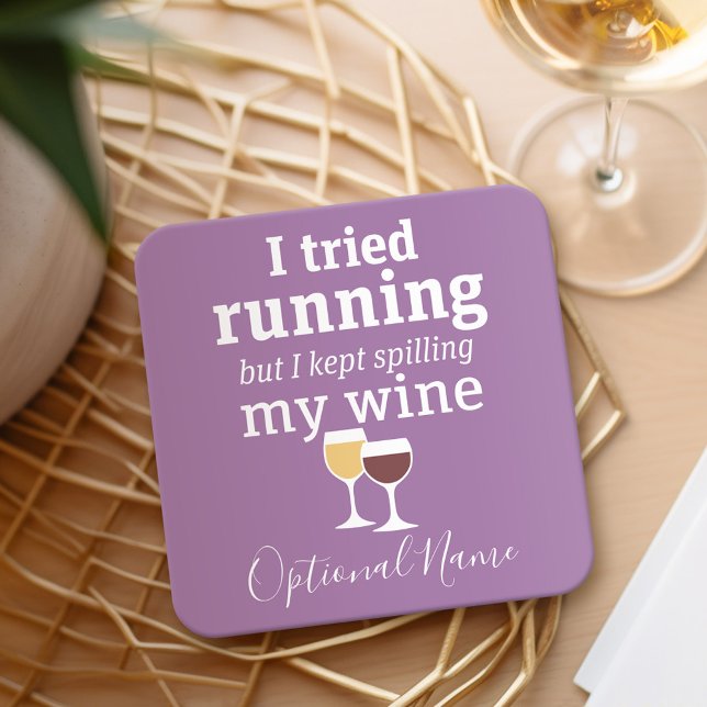 Lustigt Vin-citatet - jag försökte köra - fortsatt Underlägg Papper Kvadrat (Personalized Coaster with a funny wine joke)