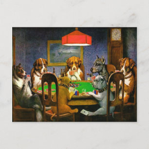 Lustigt Vintage Hundar spelar Poker Vykort