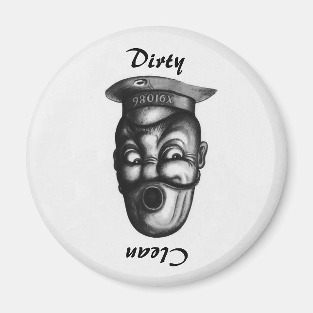 Lustigt Vintage Illustration Dirty/ Clean Dishwash Magnet (Framsidan)