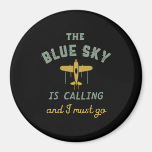Lustigt Vintage Pilot Blå himmel ringer Magnet
