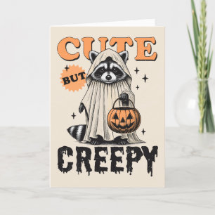 Lustigt Vintage Raccoon Cute, men Creepy Halloween Helgkort