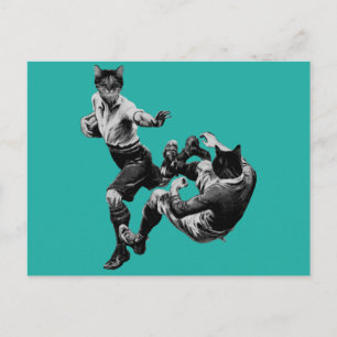 Lustigt vintage rugby Spela katt Vykort