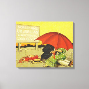 Lustigt vintage strandparaplygosvevar canvastryck