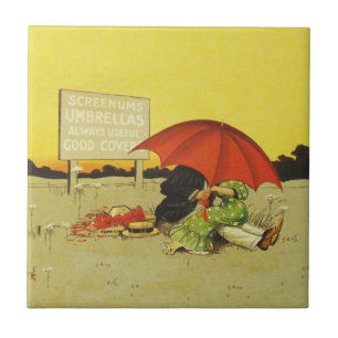Lustigt vintage strandparaplygosvevar kakelplatta