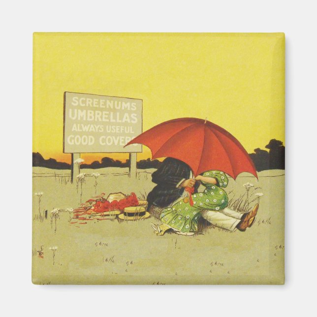 Lustigt vintage strandparaplygosvevar magnet (Framsidan)