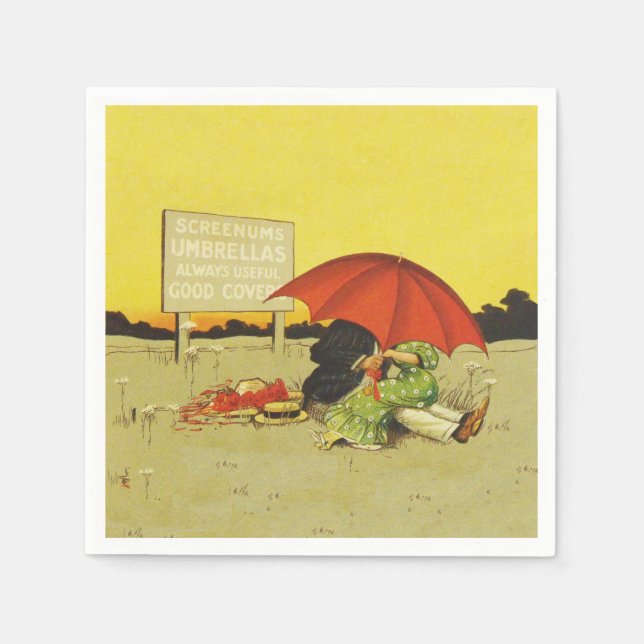 Lustigt vintage strandparaplygosvevar pappersservett (Framsidan)
