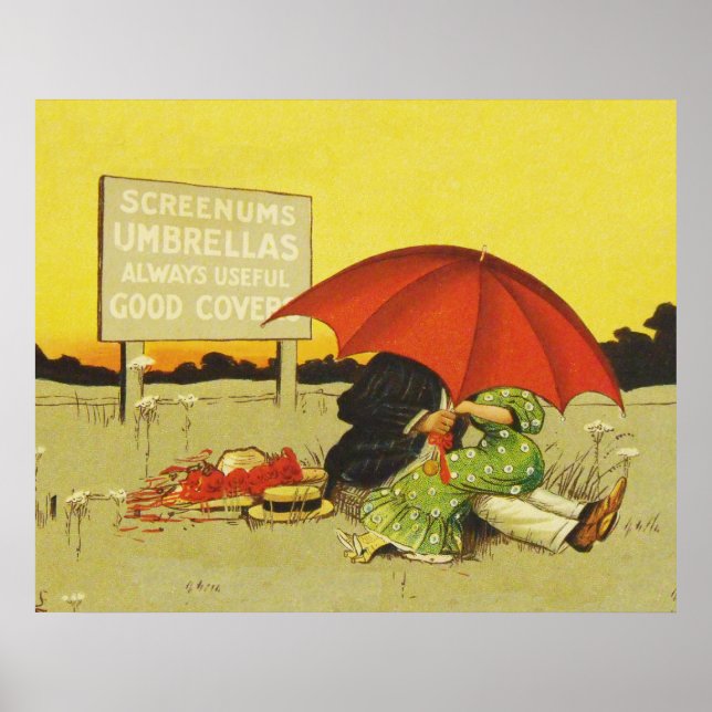 Lustigt vintage strandparaplygosvevar poster (Framsidan)