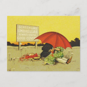 Lustigt vintage strandparaplygosvevar vykort