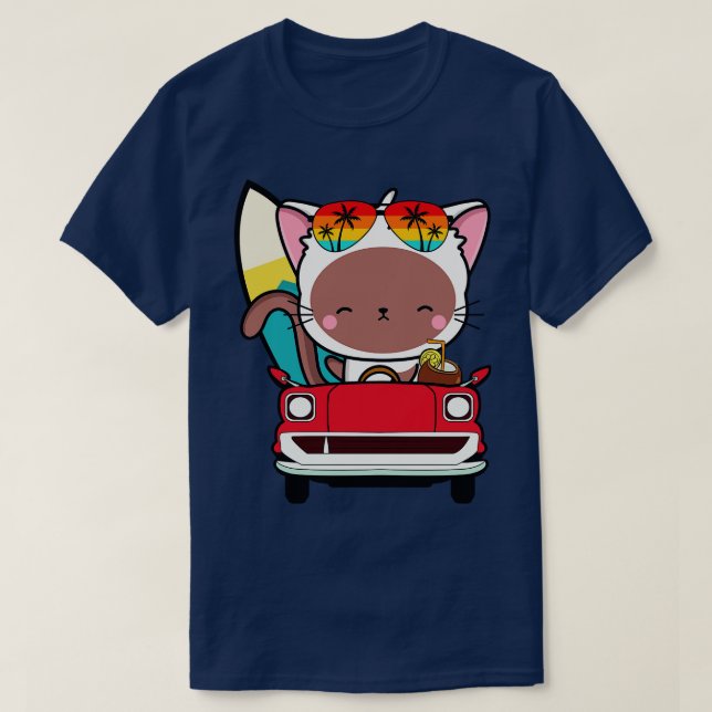 Lustigt vit katt som kör bil t shirt (Design framsida)