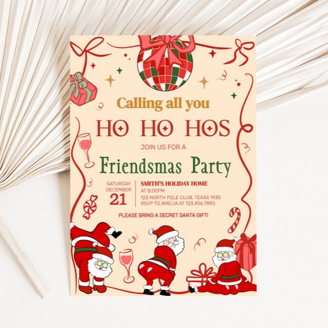 Lustigt Vuxen Santa Friendsmas jul Party Inbjudningar (Funny Adult Santa Friendsmas Christmas Party Invitation)