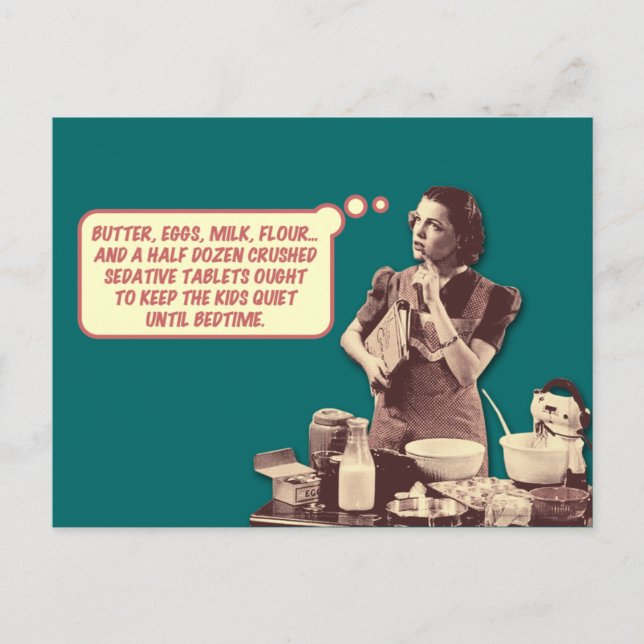 Lustigt vykort - Retro Housefru Sleepytime Cake (Framsida)