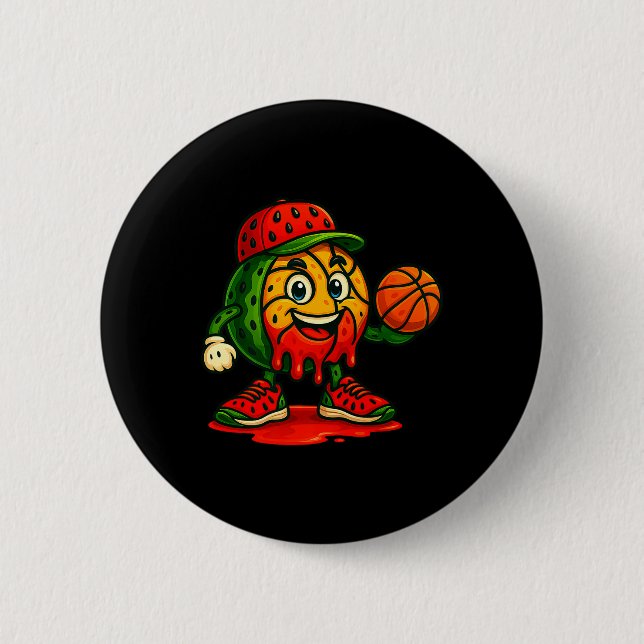 Lustigt Watermelon Basketball Watermelon Da Knapp (Framsida)