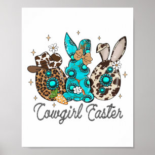 Lustigt Westerna Påsk-dagen Cute Bunny Cowgirl Pås Poster