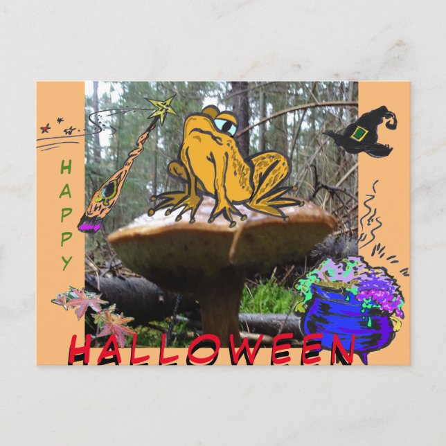 Lustigt Witch Toad Tecknad Cust. Halloween-vykort Vykort (Framsida)