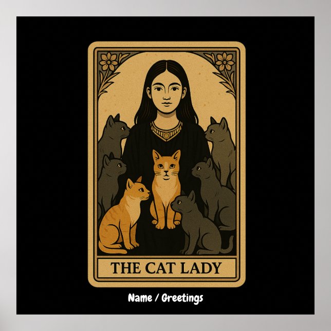 Lustigt Witchy Gothy Cat Dam Tarot Card Magic Poster (Framsidan)