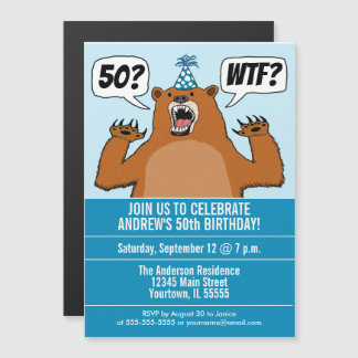 Lustigt WTF Bear Age Specific Birthday Magnetisk Inbjudningskort