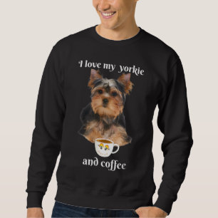 Lustigt yorkie i kärlek och kaffe roligt lång ärmad tröja